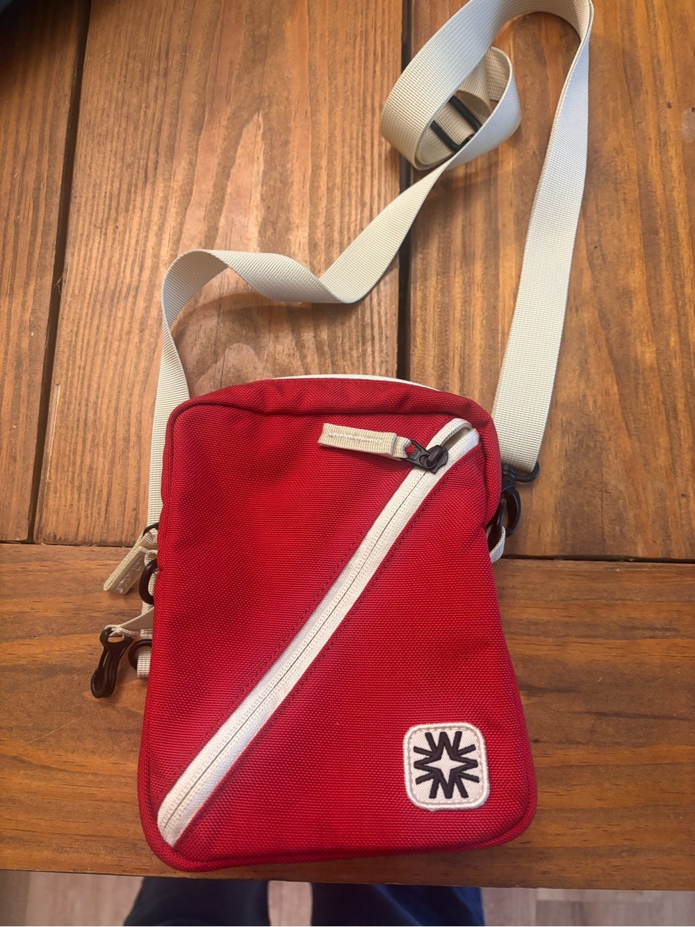 Red Crossbody Sling Bag with White Accents